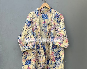 Cotton Kimono Robe Dressing Gown, Block Print Bridesmaid Robe, Summer Nightwear, One Size, Fit to all size, Multi color