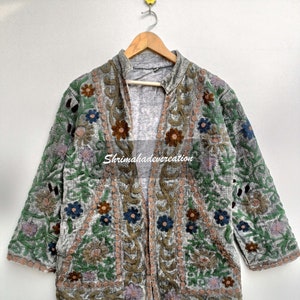 Handmade Cotton Suzani Embroidery Winter Wear Women Night Bathrobe Quilted Kimono Tunic Bridesmaid Gift Sexy Kantha Quilted Jacket