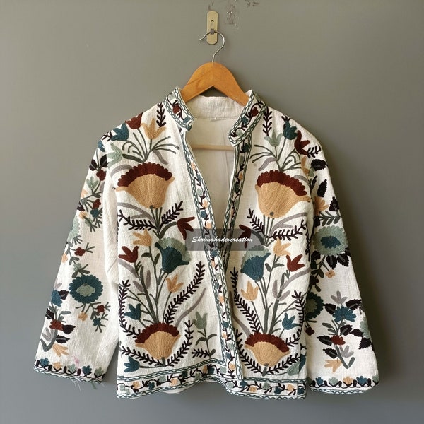 New Suzani Embroidery Jacket, Winter Jacket, Womens Coat, Quilted Jacket, Unisex Coat, Suzani Short Quilted Jacket