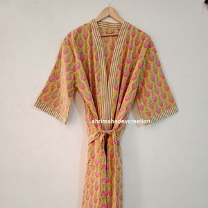 Hand Block Print Kimono Beach Coverup Cotton Kimono Shower Robe Dressing Gown Bridesmaid Gift Loungewear