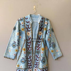 Suzani Embroidery Winter Wear Women Night Bathrobe Quilted Kimono Tunic Bridesmaid Gift Sexy Kantha Quilted Jacket