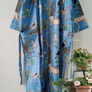 DARK BLUE Jungle Print Cotton Kimono Long Beach Cover Up - Etsy
