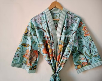 Butter Fly Printed Women Free Size Peignoir Sexy Gown Long Kimono Tunique Beach Bridesmaid Robe Robe de bain Kimono