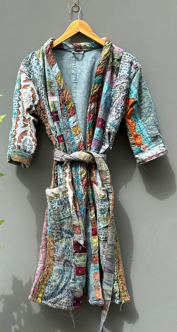 Indian Patchwork Cut Work Kantha Quilted Kimono Ja