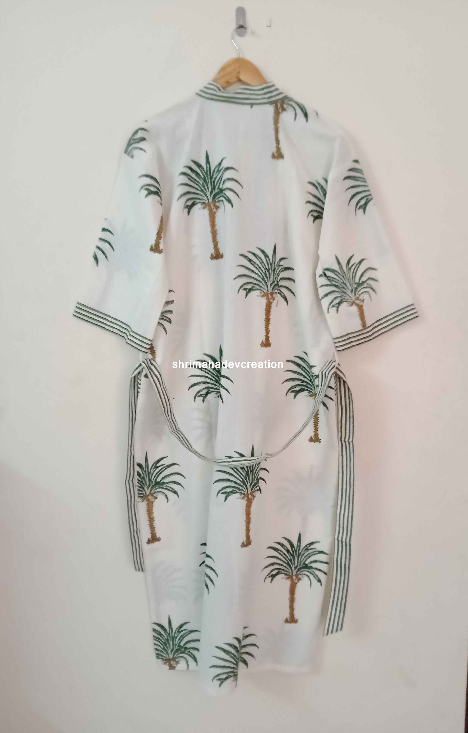 New Indian Palm Tree Print Kimono Bathrobe Beach Wear Robe Etsy