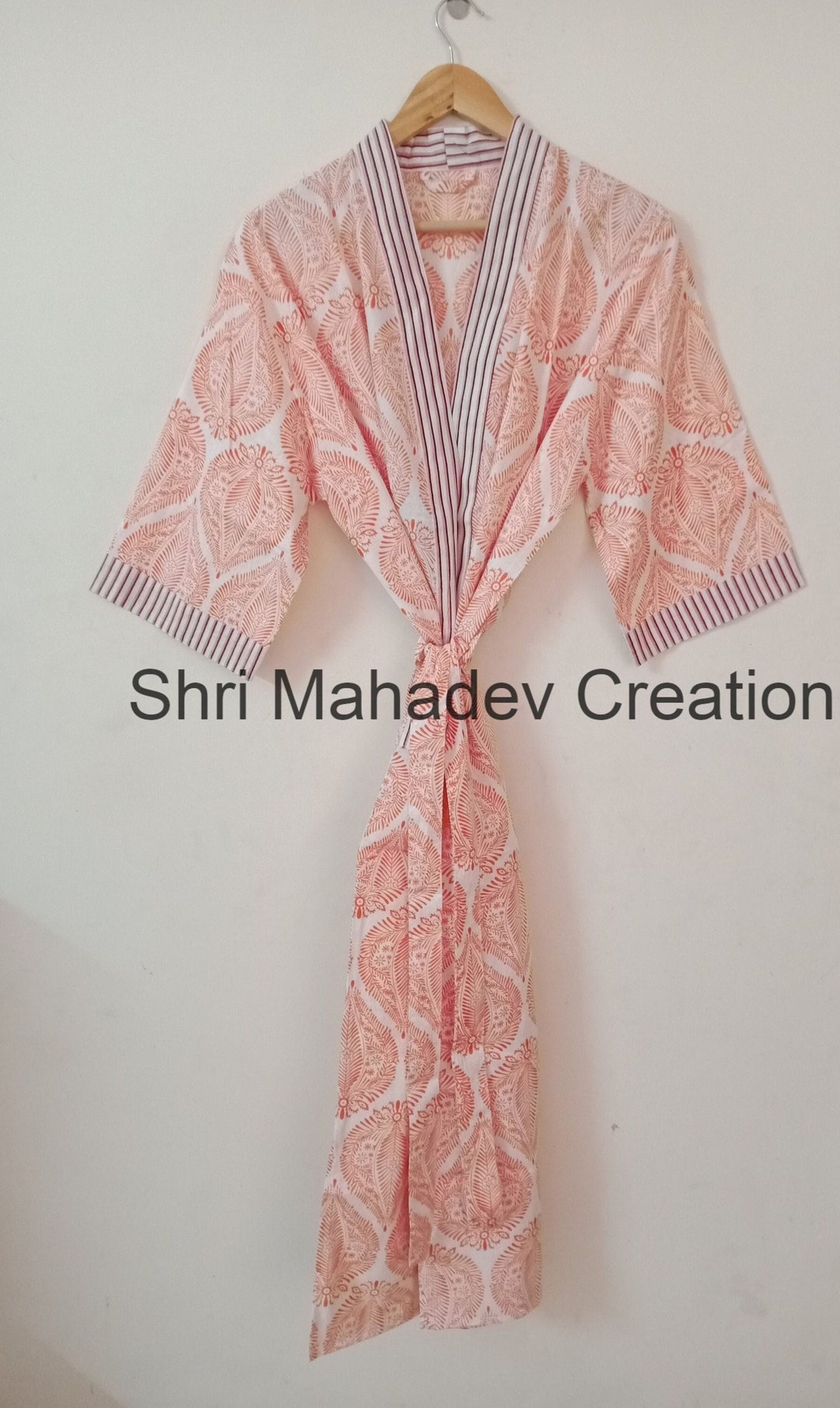 Beautiful Cotton Kimono, Bath Robe, Shower Robe, Block Print Robe