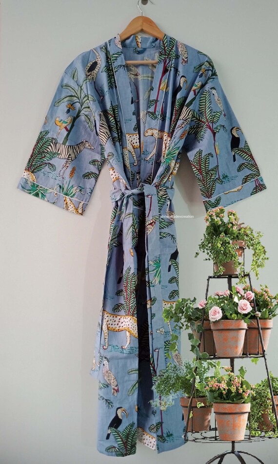 Kimono en coton a imprime safari VIOLET peignoir de bain femme peignoir de douche vetements d interieur peignoir de bain cadeau pour elle Etsy France