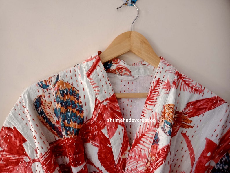 New Handmade Kimono Style Robe Hand Floral Print Cotton Etsy