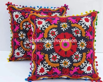 Indian Hand Embroidered Cushion Cover, Suzani Cushion Cover, Home Decorative Cushion Cover