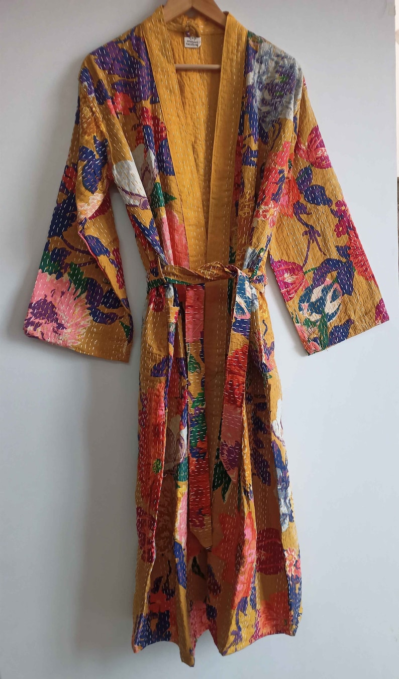 EXPRESS DELIVERY Cotton Floral Printed Women Wear Night Bathrobe Gown Kantha Kimono Jacket, Winter Wear Beach Women Robe image 1