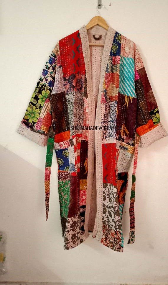 Handmade Patchwork Kimono Bath Overcoat Cotton Kantha Coat | Etsy