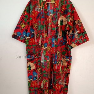 Peignoir, Robe de chambre, Cadeau unique, Robe de demoiselle d'honneur, Robe de chambre kimono, Vêtements de détente Rouge