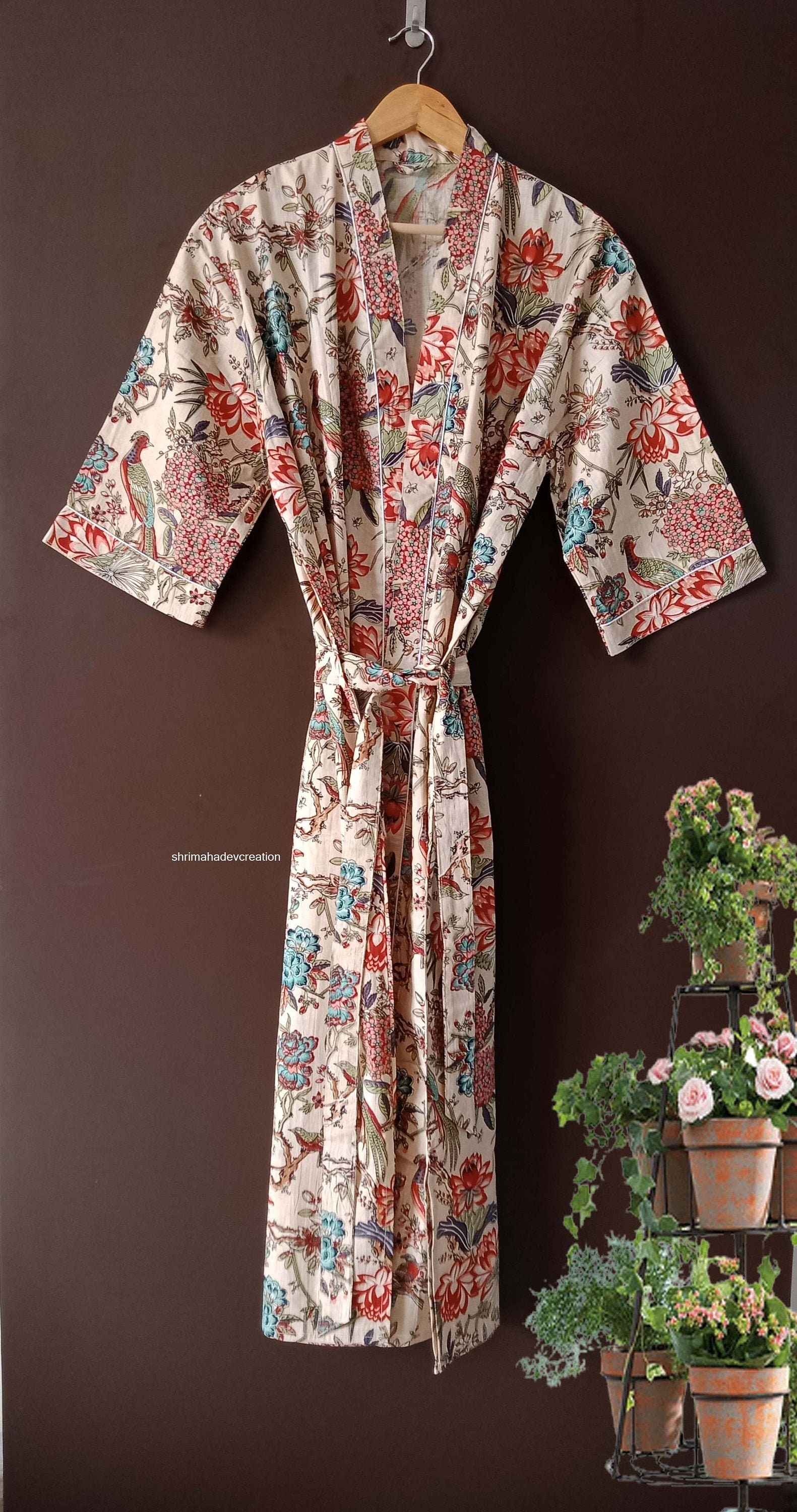 Amazon.com: Susannah Cotton Kimono Orange Robe Yukata Women | KIMONO Ladies Dressing  Gown | Lightweight 100% Cotton | Hand-Printed Yukata (Single Size: 51 Inch  length) Bathrobe : Handmade Products