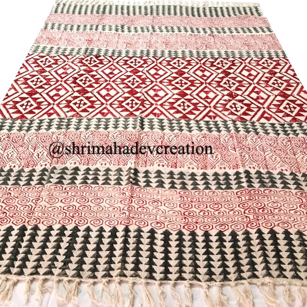 Modern Handmade Cotton Area Rug, Indian Dhurrie Rug, Yoga mat, Home Decor Washable Rug, Indoor decorative kitchen cotton dhurrie