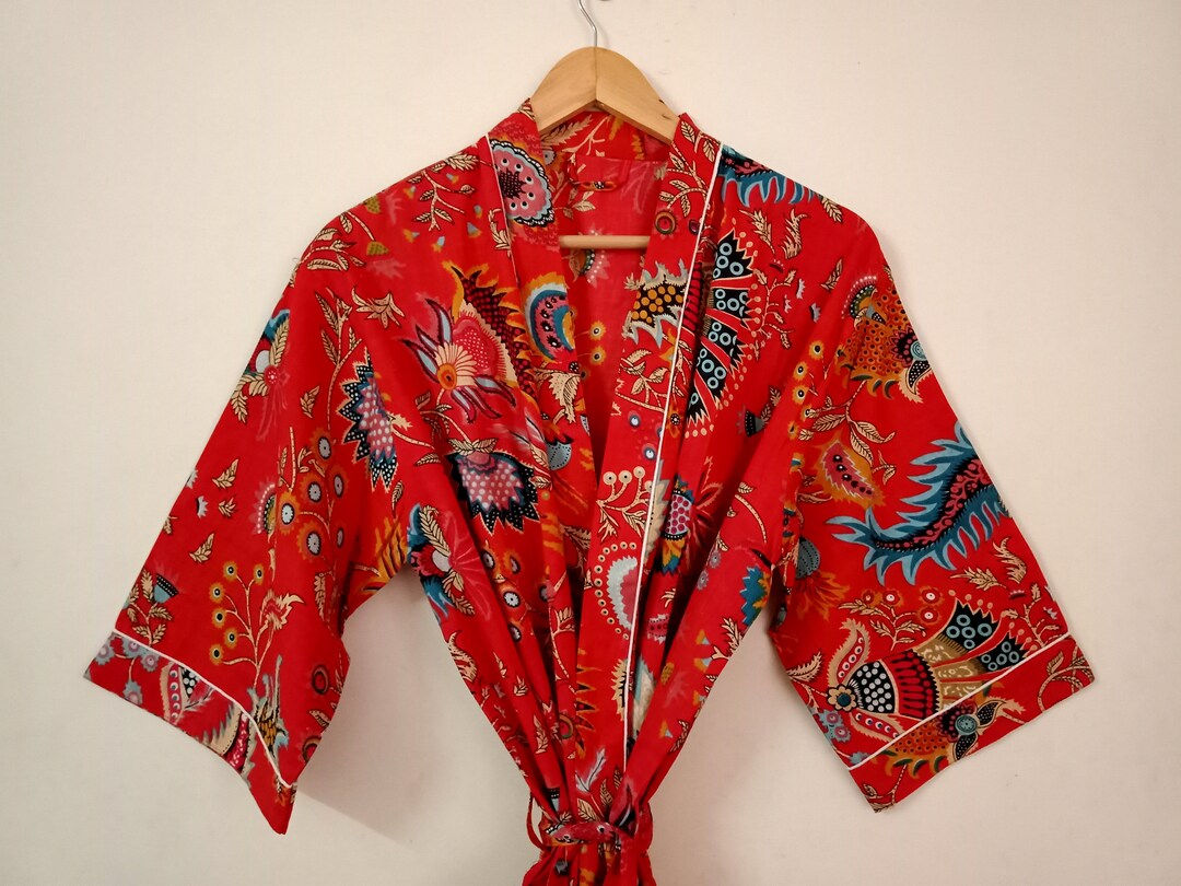 EXPRESS DELIVERY Cotton Kimono Robes, Mukut Print Kimono, Soft and