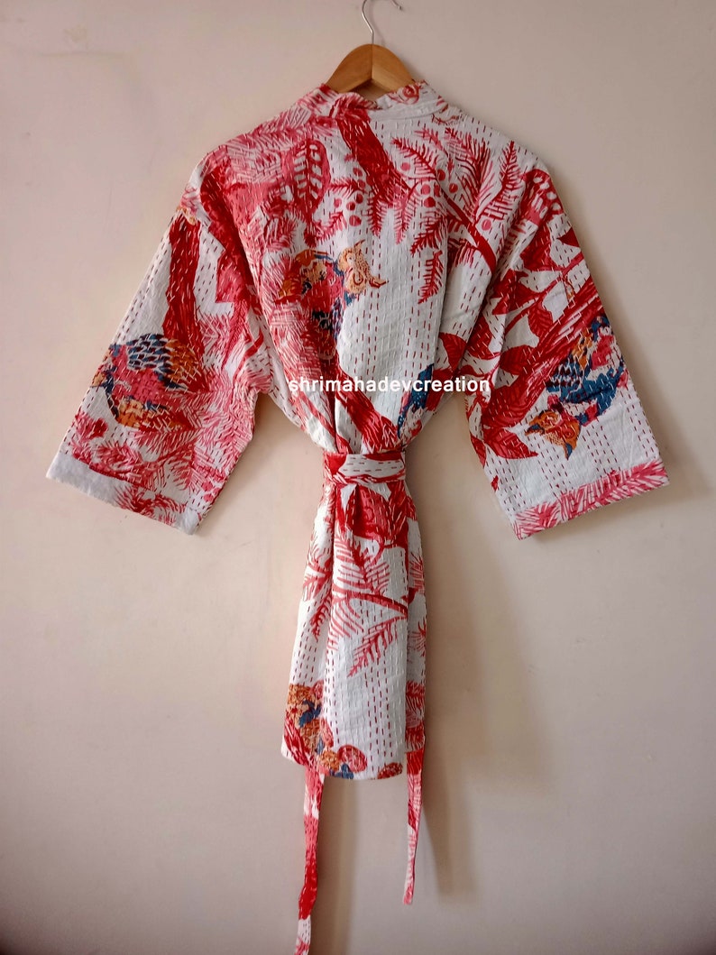 New Handmade Kimono Style Robe Hand Floral Print Cotton Etsy