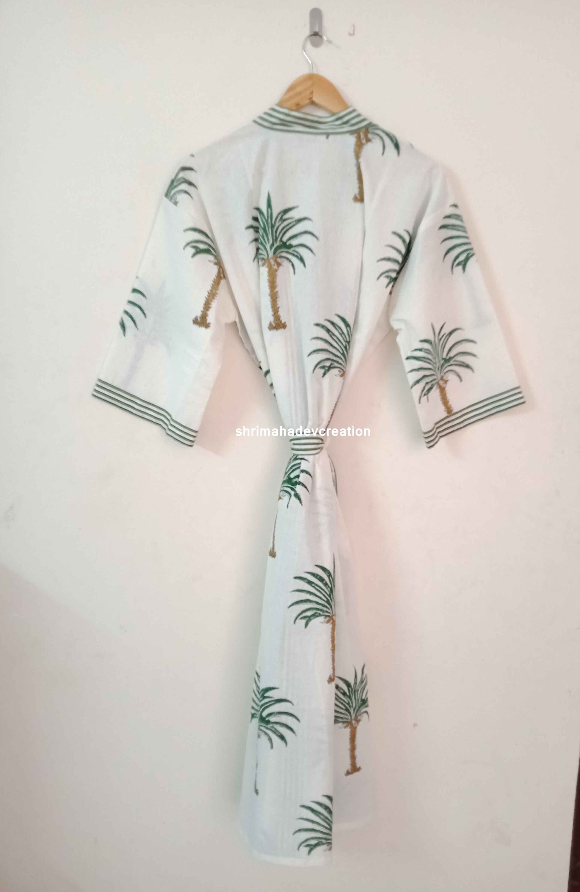 New Indian Palm Tree Print Kimono Bathrobe Beach Wear Robe Etsy