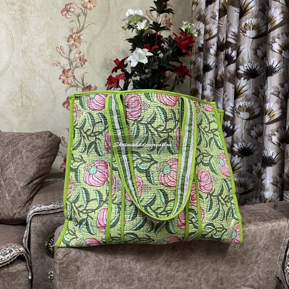 Green Floral Printed Tote Bag Shoulder Bag Market Bags Gift for Her Tunic Hand Screen Beg shopping Bags Jhola Bags Picnic Item Bags Etsy Canada