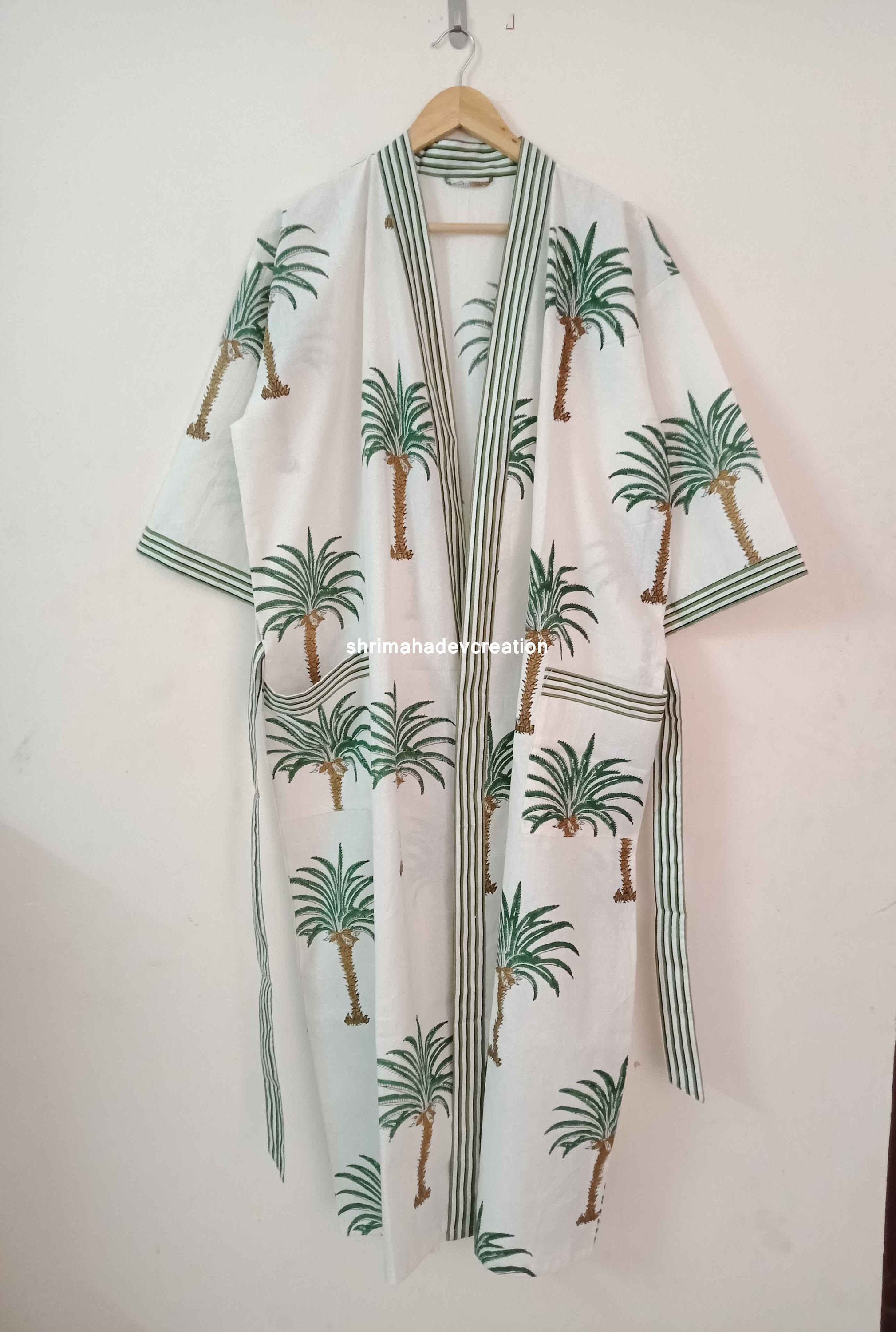 New Indian Palm Tree Print Kimono Bathrobe Beach Wear Robe Etsy