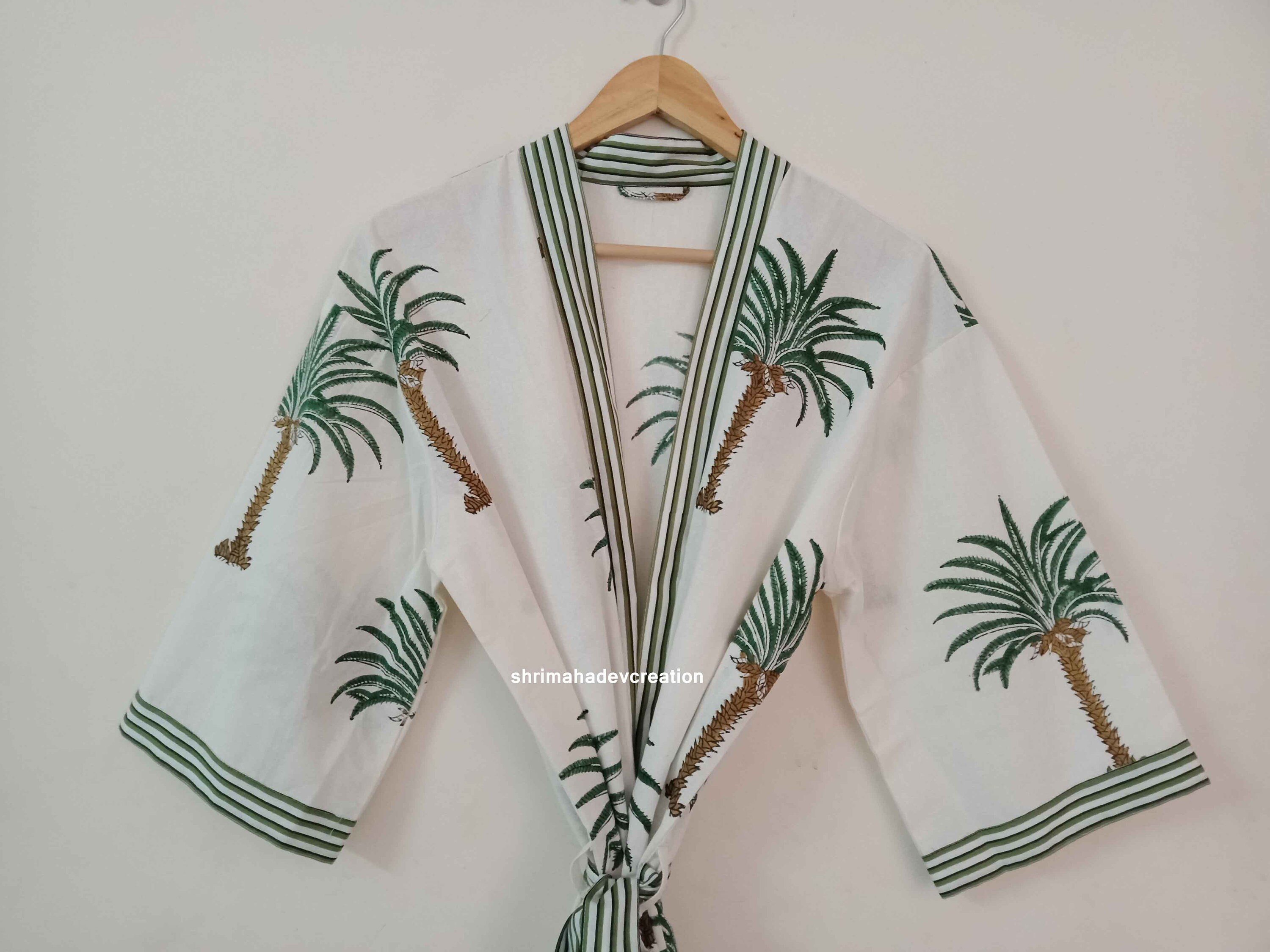 New Indian Palm Tree Print Kimono Bathrobe Beach Wear Robe Etsy