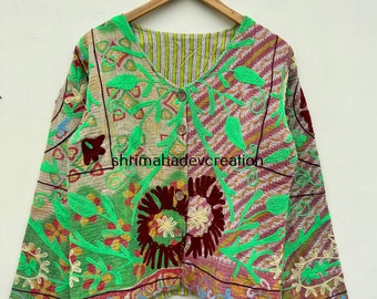 Veste du Nouvel An indien suzani veste faite à la main Veste d’expédition gratuite Cadeau de Noël pour petite amie Multi couleurs