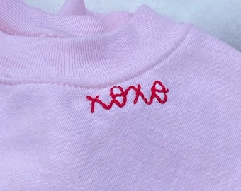 XOXO,Valentine's Day Sweatshirt ,Valentine Sweatshirt, Galentine's Day, Love sweatshirt,Pale pink,Hand embroidered,Unisex sizing,Valentine