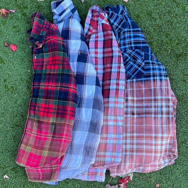 Bleached Flannel Shirt,Hand dyed,Unisex,grunge,Plaid shirts,Fall shirt,Shirt for Her,Bleached Flannel,Upcycled,Upcycled clothing