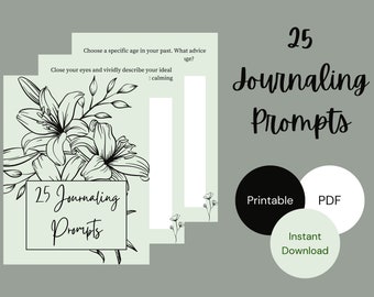 25 Journaling Prompts | Sage Green Journal | Reflective Journaling | Journaling for Self-Reflection | Journal Prompts to Get Started