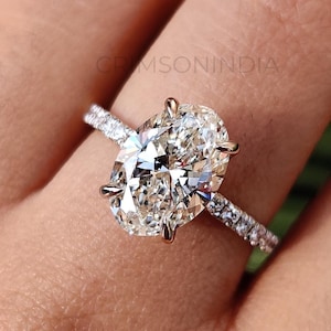 3 CT Oval Cut Moissanite Engagement Ring, 14K Solid Gold Ring, Hidden Halo Ring, Anniversary Gift, Eternity Ring, Classic Ring For Women