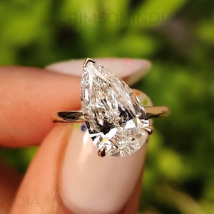2 CT Pear Cut Moissanite Engagement Ring, 14K Solid Yellow Gold Ring, Solitaire Ring, Stackable Ring, Bridal Set Ring, Anniversary Gift