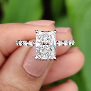 Strahlend geschnittener Verlobungsring aus echtem Labor gewachsenem Diamant, 14K Massivgoldring, versteckter Halo-Ring, schwimmender Ring, CVD-Diamantring, Geschenk für sie