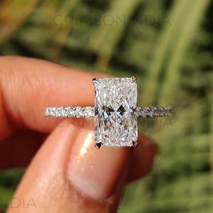 2.7 CT Radiant Cut Moissanite Engagement Ring, 14K Solid Gold Ring, Hidden Halo Ring, Pave Setting Ring, Stackable Ring, Proposal Ring