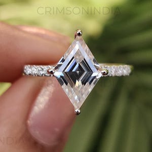 2 CT Lozenge Cut Moissanite Engagement Ring, 14K Solid White Gold Ring, Pave Set Ring, Bridal Set Ring, Kite Shape Ring, Promise Ring