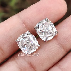 6.0 TCW Cushion Cut Wedding Moissanite Earrings, 14K Solid White Gold Earrings, Push Back Earrings, Engagement Earrings, Anniversary Gift