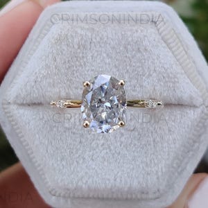 2 CT ovaal geslepen laboratorium verlovingsring, 14K massief geelgouden ring, effenen set ring, verborgen halo ring, bruids set ring, jubileumcadeau