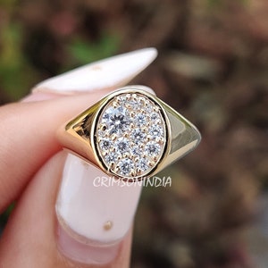 Signet Ring, Pinky Ring For Women, Moissanite Engagement Ring, 14K Solid Gold Ring, Pave Pinky Ring, Minimalist Signet Ring, Promise Ring