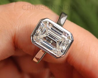 1.75 CT Emerald Cut Lab Grown Diamond Engagement Ring, 14K Solid Gold Ring, Bezel Setting Ring, Solitaire Ring, Promise Ring, Proposal Ring