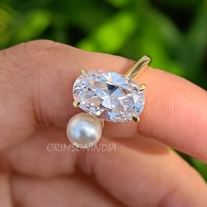 Toi Et Moi Ring, Ariana Grande Replica Ring, Oval Cut Moissanite Engagement Ring, Celebrity Ring, Freshwater Pearl Ring Personalized Jewelry