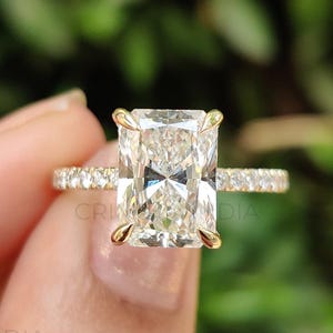 3.5 CT Radiant Cut Moissanite Engagement Ring, 14K Solid Yellow Gold Ring, Hidden Halo Pave Setting Ring, Promise Ring, Anniversary Gift