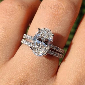 Oval Cut Lab Grown Diamond Engagement Ring Set, 14K Solid Gold Ring Set, Bridal Ring Set, Eternity Ring Set, Wedding Ring Set, Gift For Her