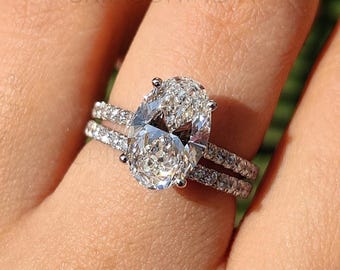 Oval Cut Lab Grown Diamond Engagement Ring Set, 14K Solid Gold Ring Set, Bridal Ring Set, Eternity Ring Set, Wedding Ring Set, Gift For Her