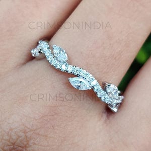 0,50 CT Marquise und Rundschliff Lab gewachsen Diamant Ehering, 14K solide Weißgold Band, Natur inspiriert Band, volle Eternity Band für Frauen