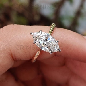 2 CT Marquise Cut Lab Grown Diamond Engagement Ring, 14K Solid Gold Ring, Hidden Halo Ring, Split Shank Ring, Wedding Ring, Proposal Ring