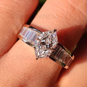 1.8 CT Dutch Marquise Cut Moissanite Engagement Ring, 14K Solid  Gold Ring, Baguette Setting Band Ring, Hexagon Shape Ring, Anniversary Gift