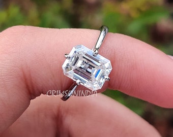 2.5 CT Emerald Cut Moissanite Engagement Ring, 14K Solid Gold Solitaire Ring, Compass Prong Ring, Ring, Promise Ring, Proposal Ring For Her