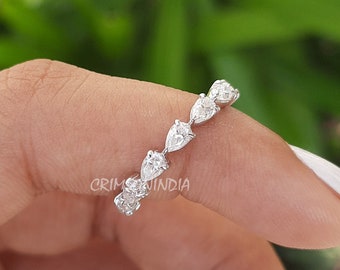 Veretta nuziale con diamanti coltivati in laboratorio taglio a pera East West da 0,43 TCW, oro massiccio 14 carati, impilabile, con diamanti CVD, regalo di anniversario