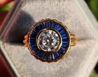 Vintage Mary Kate Spade Replica Ring, 1930s Round Moissanite Engagement Ring, 14K Solid Gold Ring, Celebrity Ring Art Deco Twisted Band Ring
