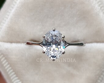 1.25 CT Oval Cut Moissanite Engagement Ring, 14K Solid Gold Ring, Solitaire Ring, Low Profile Ring, Proposal Ring, Stackable Ring For Her