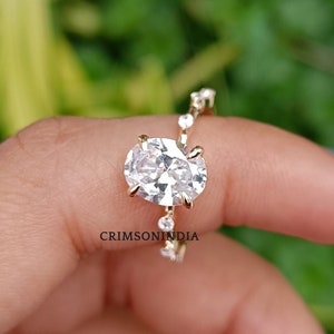 1,25 CT ovaal geslepen moissaniet verlovingsring, 14K massief geelgouden ring, afstand effenen ring, trouwring, voorstelring voor haar