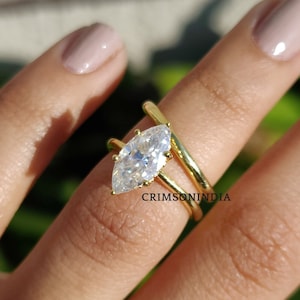 1 CT Marquise Cut Moissanite Engagement Ring Set, 14K Solid Yellow Gold Ring Set, Stackable Ring Set, Bridal Ring Set, Wedding Ring Set